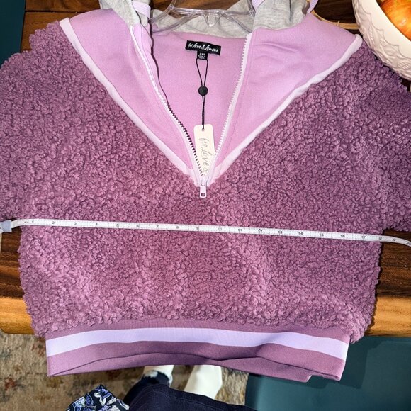 For Love & Lemons Purple Cropped Sherpa Half-Zip Hoodie XXS FA22 AT0035 - Picture 7 of 8